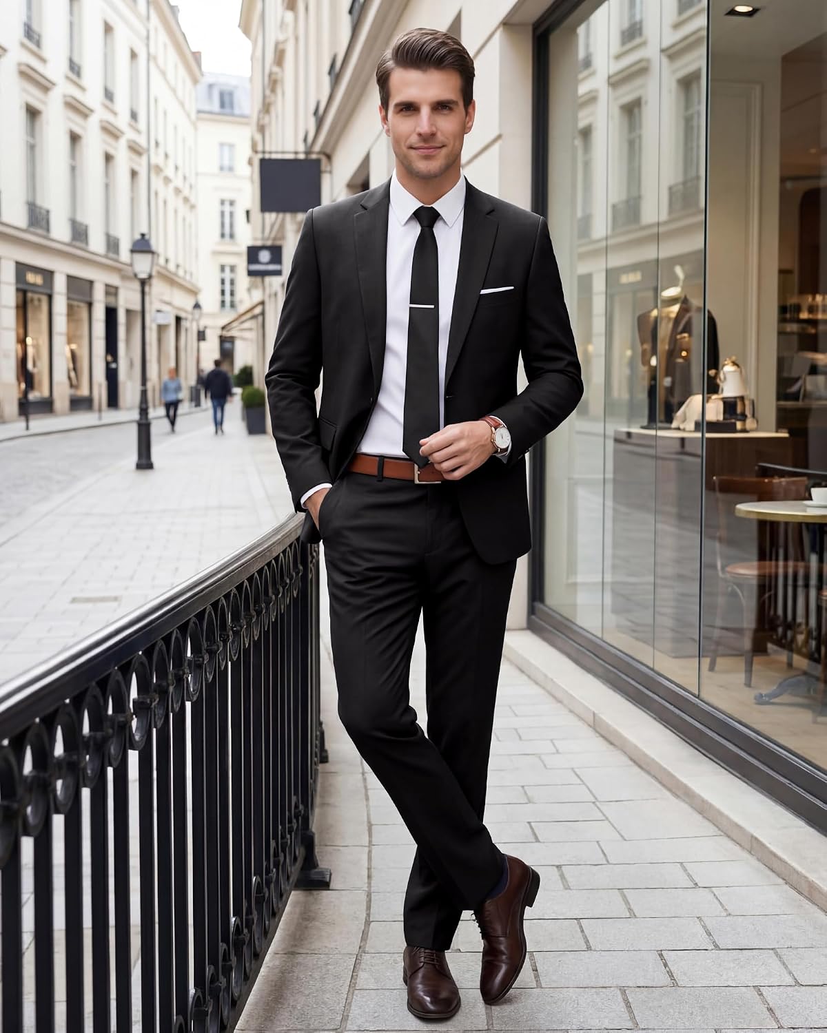 Thumbnail 5 de WULFUL 2-Piece Slim-Fit Men’s Suit Set with One-Button Blazer Jacket and Tuxedo-Style Pants