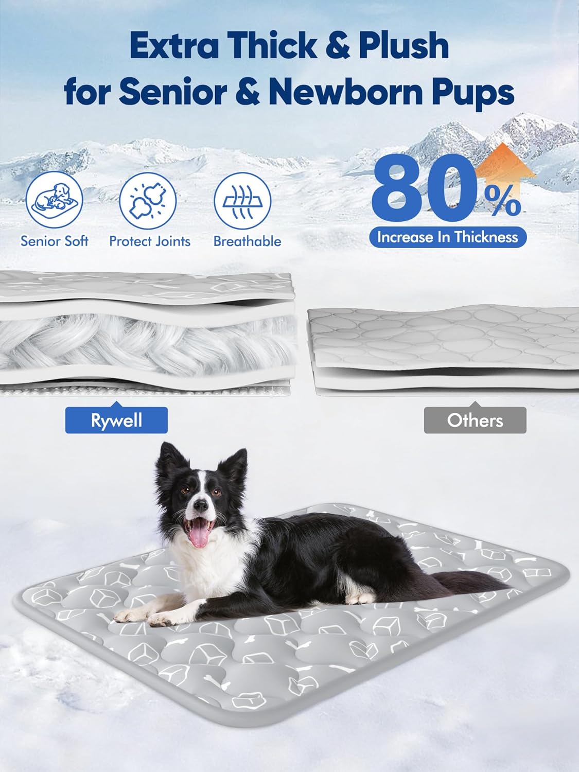 Detalle de Rywell Dog Cooling Mat Large (110 × 80 cm): Thicker, Non-Slip, Colour-Changing Arc-Chill Comfort for Summer