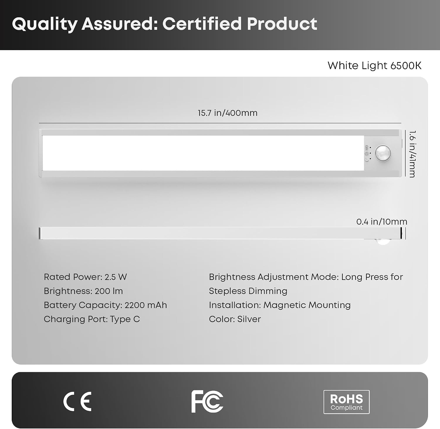 Thumbnail 6 de Schrankbeleuchtung LED Unterbauleuchte mit Bewegungsmelder (2 Stück) – 40 cm, USB-C, dimmbar, magnetische Befestigung