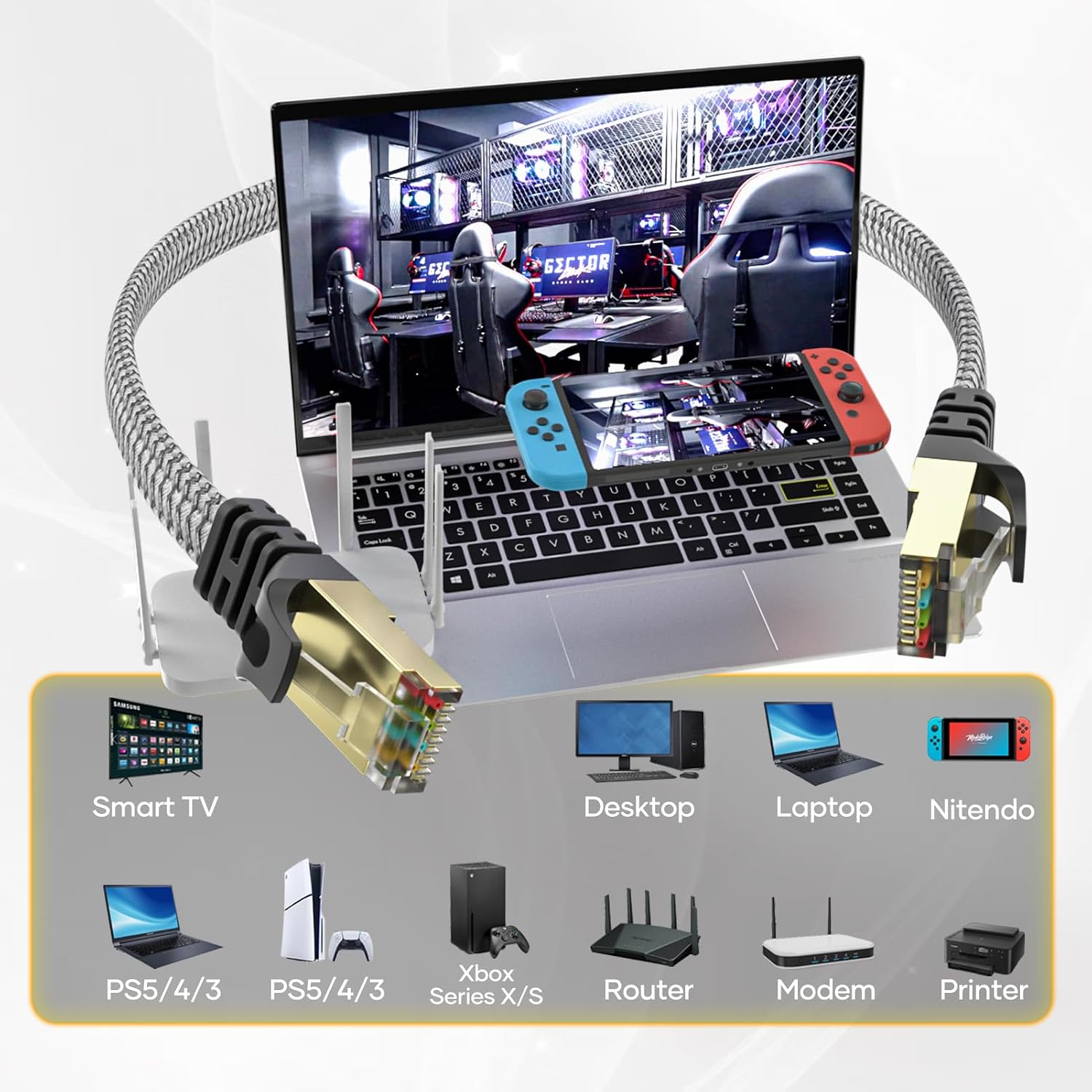 Thumbnail 6 de YesTXR Netzwerkkabel 25M CAT 8 40Gbps