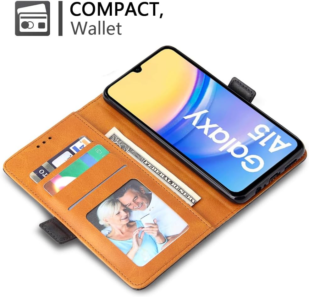 Thumbnail 6 de ROJIOJIO Leder-Bookcase Hülle für Samsung Galaxy A15 5G – Kartenfach, Standfunktion, Magnetverschluss, Schwarz