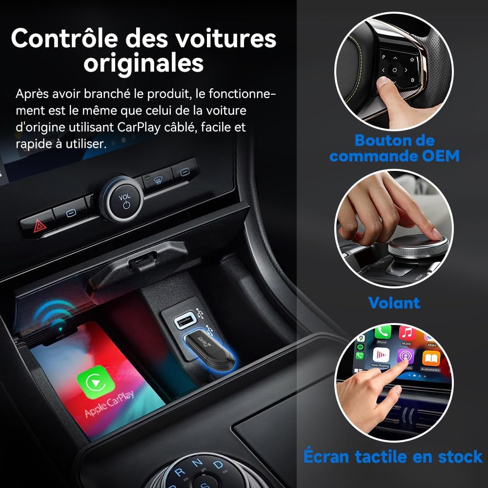 Thumbnail 3 de Carlinkit MINI5 Wireless CarPlay Adapter – Transformez le CarPlay filaire en sans fil dans votre voiture