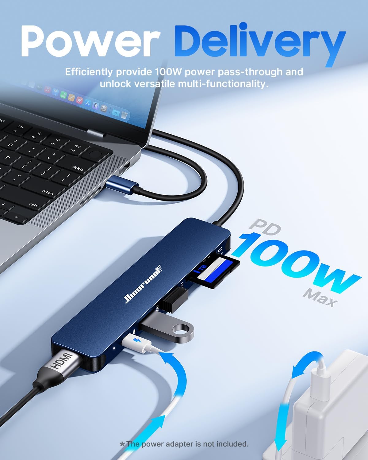 Detalle de Hiearcool UCN3286 7-in-1 USB-C Hub, 4K HDMI, 100W PD, Navy Blue