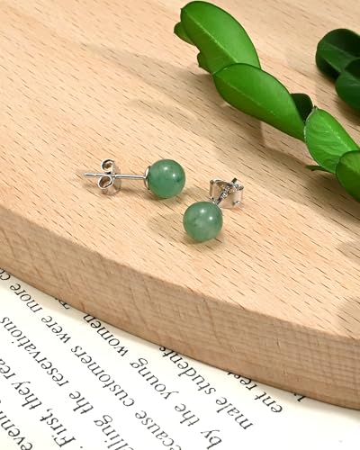 Thumbnail 5 de Weviway Jade Earrings Studs: 8mm Light Green Jade with 925 Sterling Silver