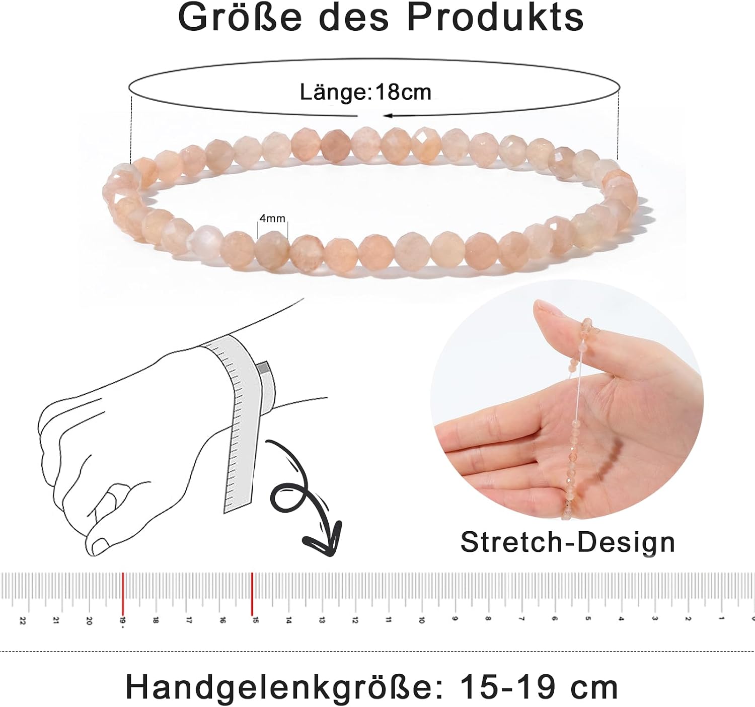 Thumbnail 1 de RUBY Perlenarmband Damen – Hochwertiges 4 mm Naturstein-Armband mit elastischem Band und Geschenkbox