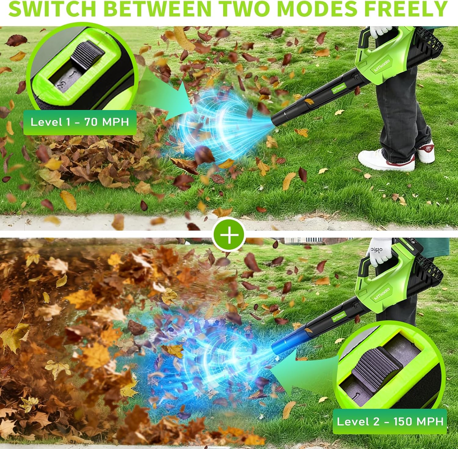 Detalle 2 de MTKOALA LB-8199 Cordless Leaf Blower, 450 CFM, 150 MPH, Two Speeds