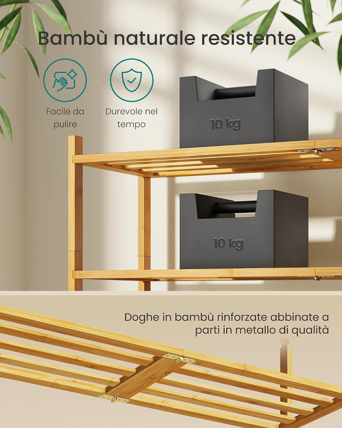Detalle 2 de SONGMICS Scarpiera in Bambù a 3 Ripiani, Impilabile – LBS053YL01