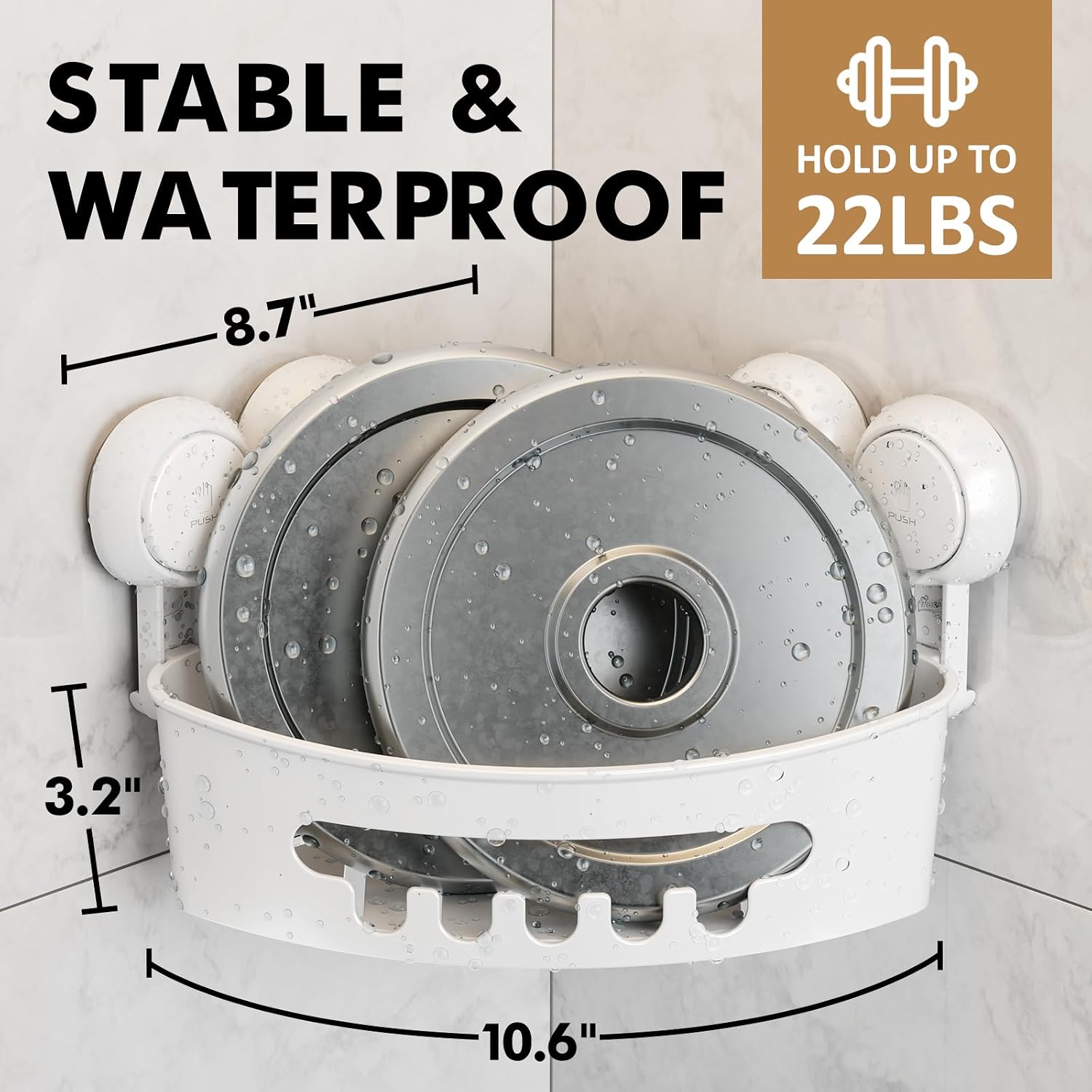Detalle 2 de LEVERLOC Corner Suction Shower Caddy: No-Drill, Rust-Free Corner Shelf