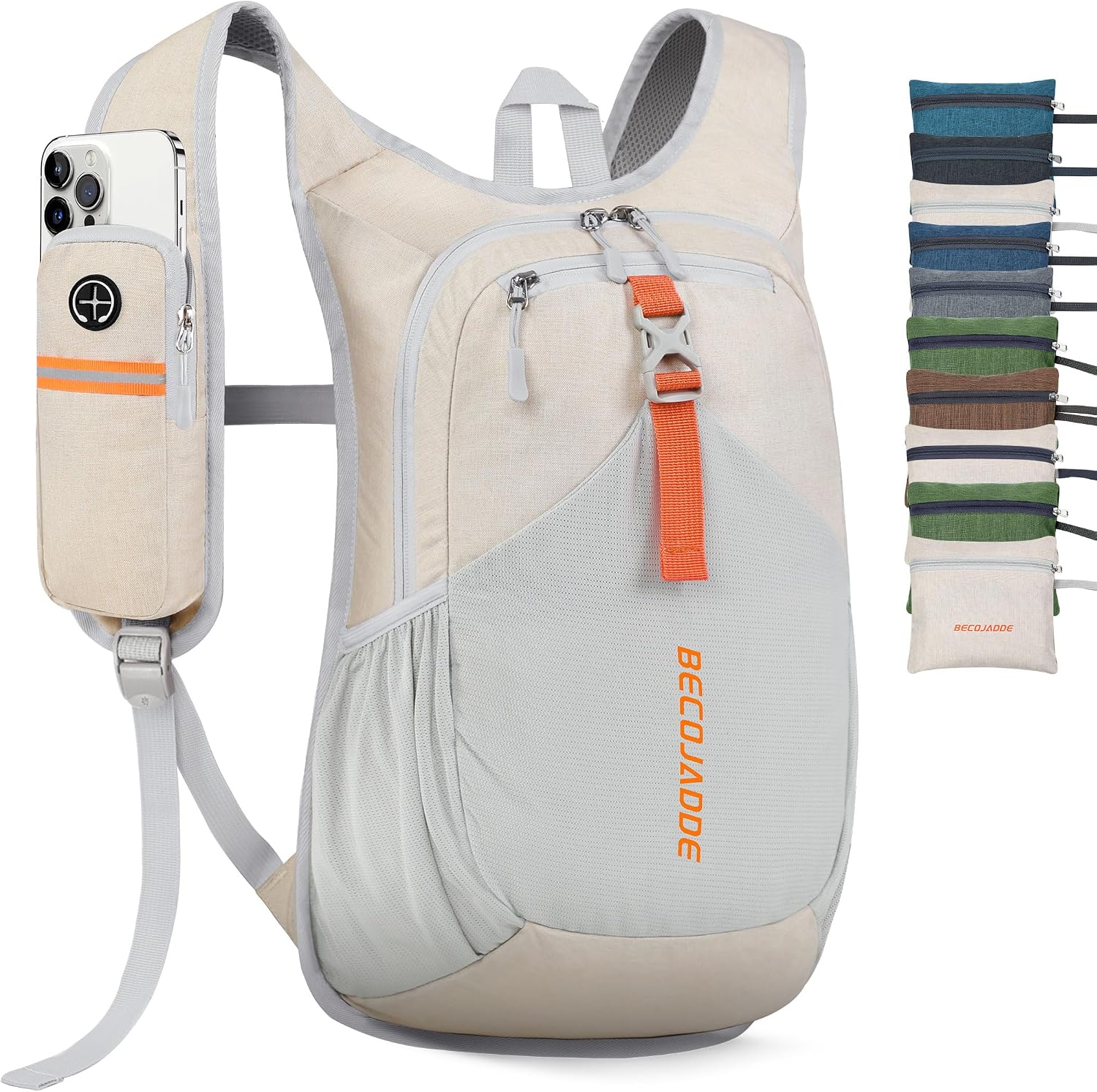 Detalle de BecoJADDE 15L Hiking Backpack (Foldable) – Beige mini rucksack for camping, travel and day trips