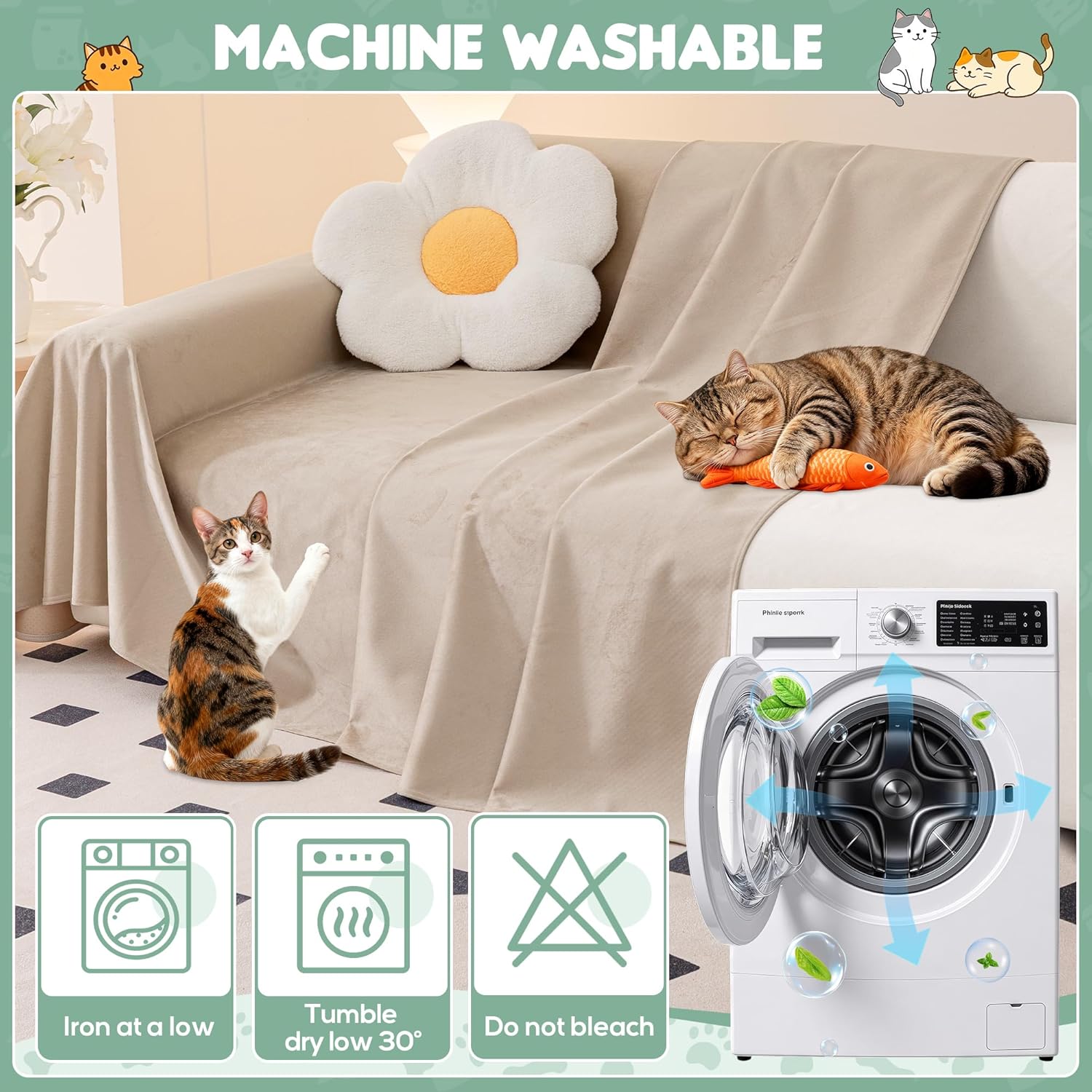 Thumbnail 6 de Loiion copridivano antigraffio per gatti Marrone chiaro 340x230 cm, impermeabile e antiscivolo