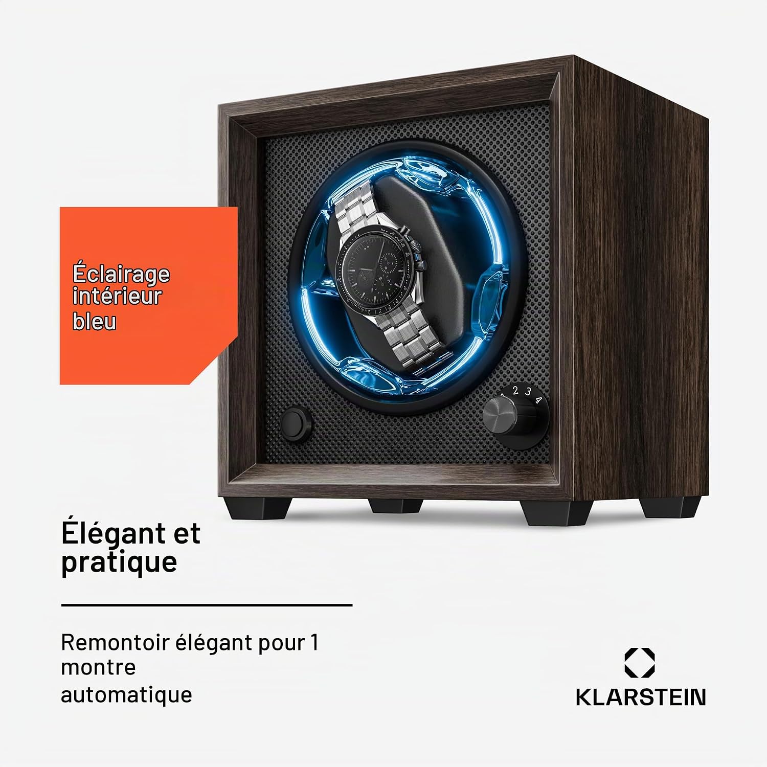 Detalle 2 de Klarstein Brienz horlogeopwinder voor 4 horloges met acryldeur en blauwe led