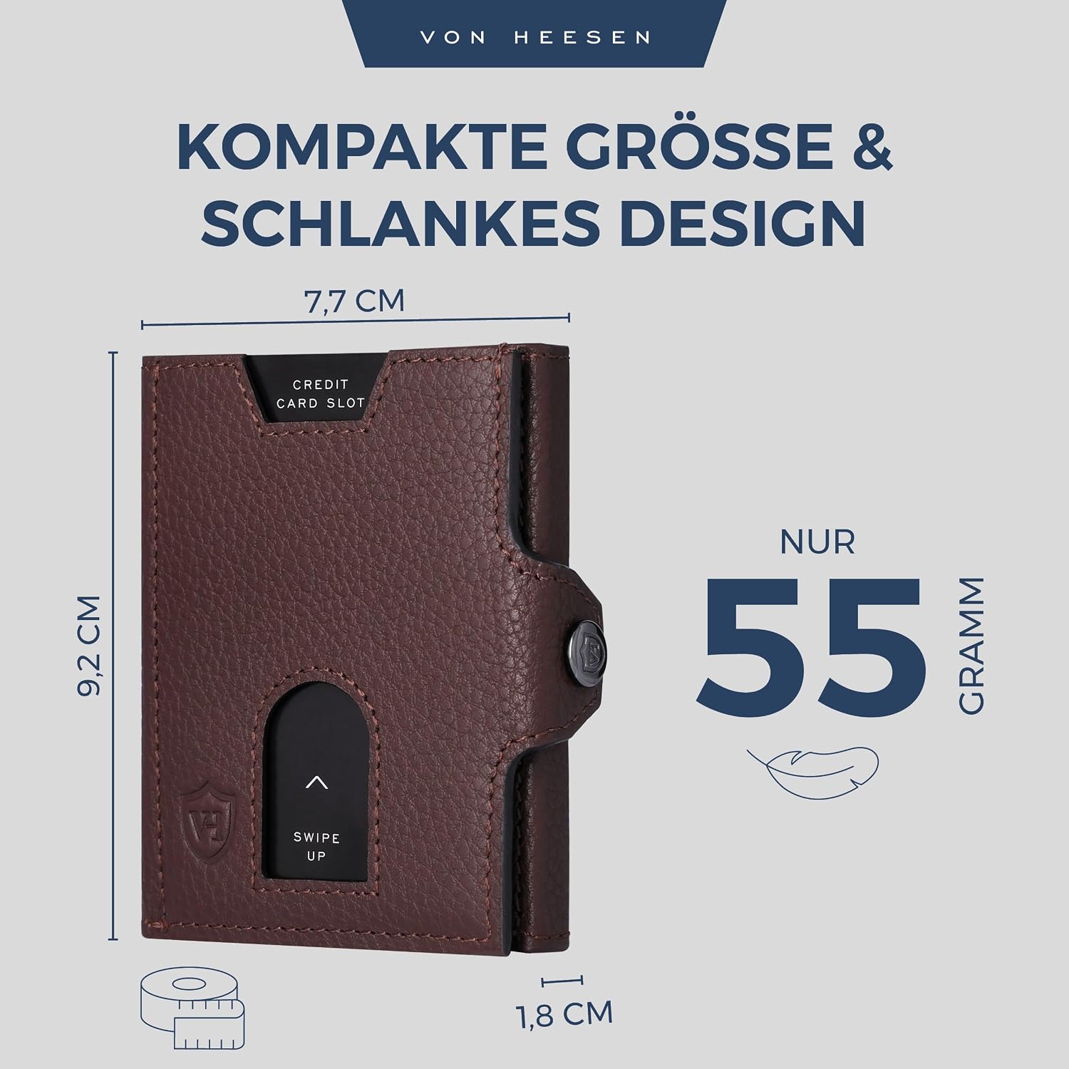 Thumbnail 4 de VON HEESEN Slim Wallet mit RFID-Schutz – Herren/Damen Mini-Geldbörse aus Nappaleder, braun