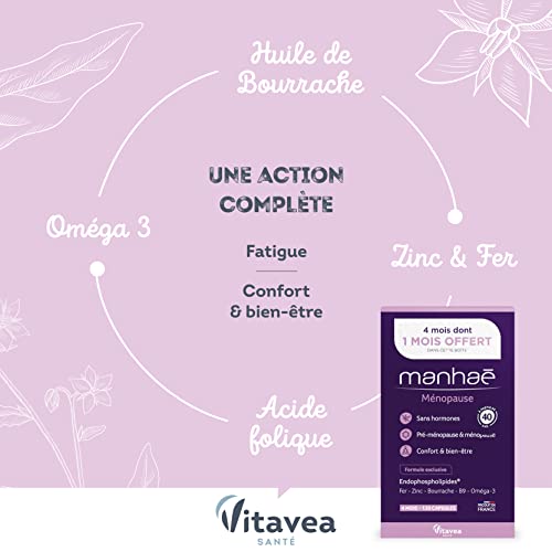 Detalle de Vitavea Santé - Manhaé Ménopause 4 mois — Oméga-3 et bourrache, cure sans hormones