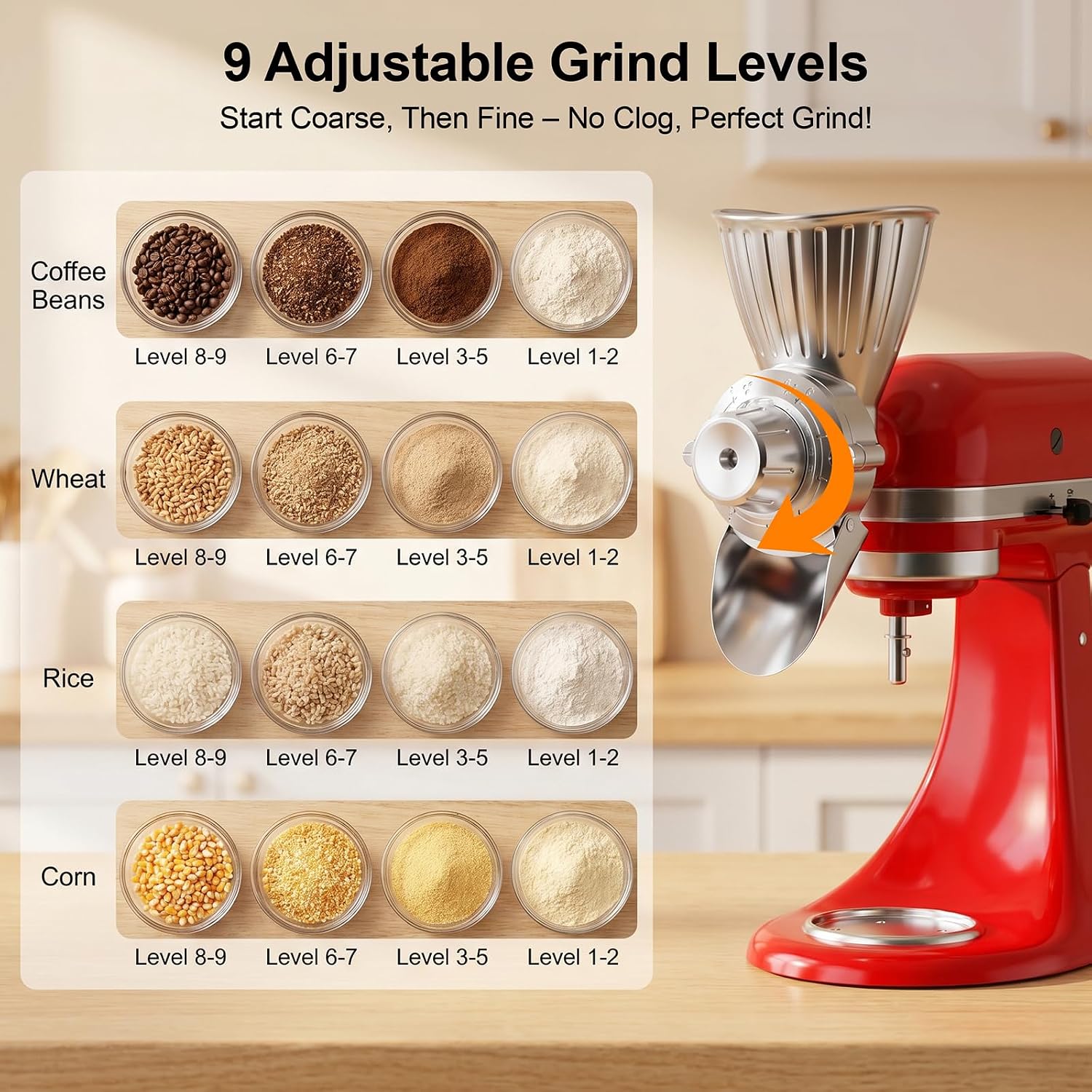 Detalle de HOZODO Grain Mill Attachment, 9-Level
