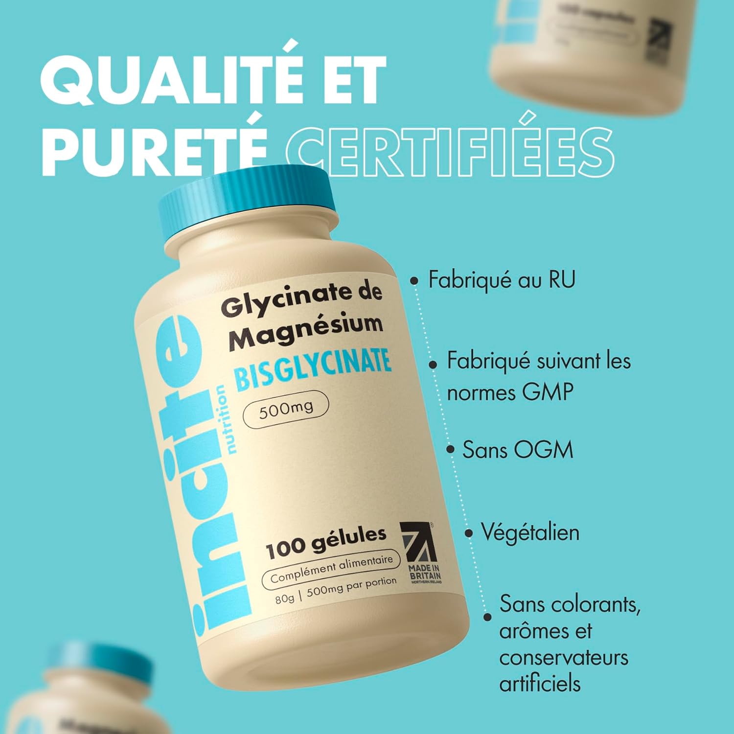 Thumbnail 3 de Magnesium bisglycinate 500 mg Qualité Premium – 100 capsules véganes (approvisionnement 3 mois)
