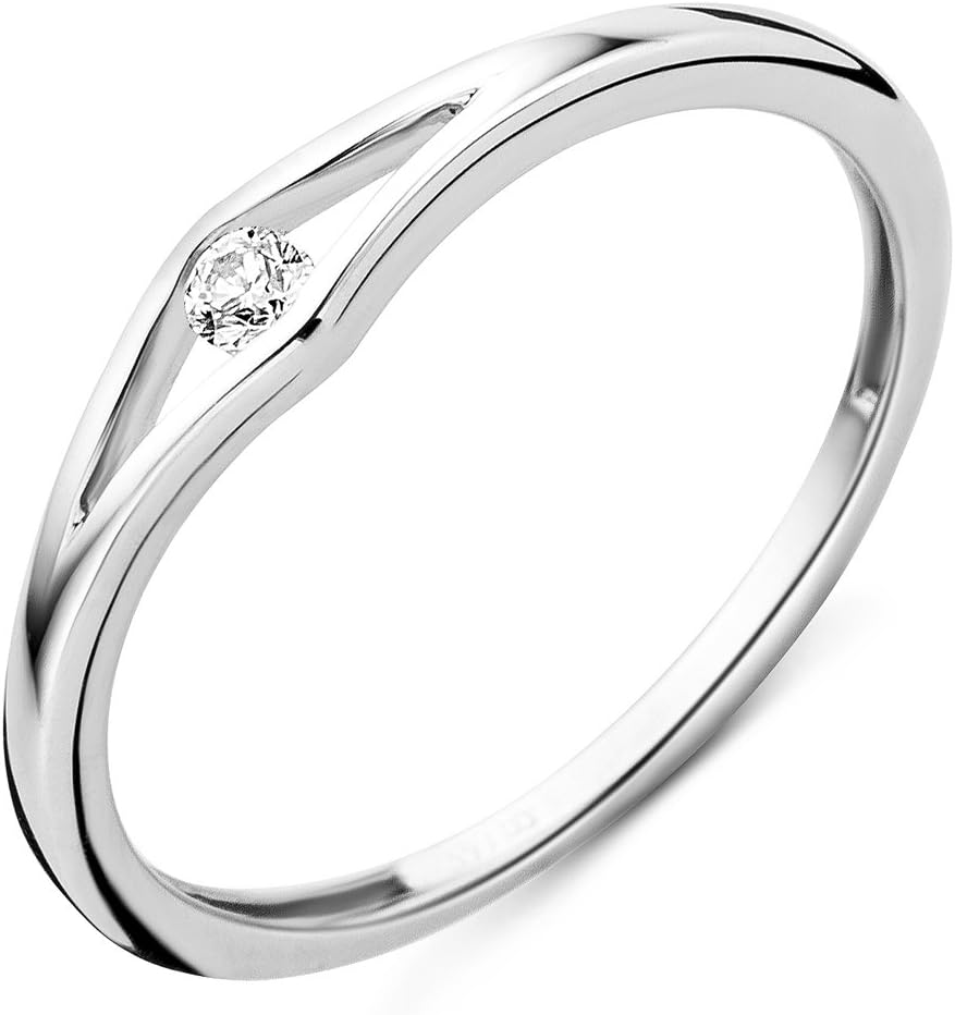 Detalle de MIORE Bague de fiançailles solitaire en or blanc 9 carats avec diamant brillant 0,05 ct
