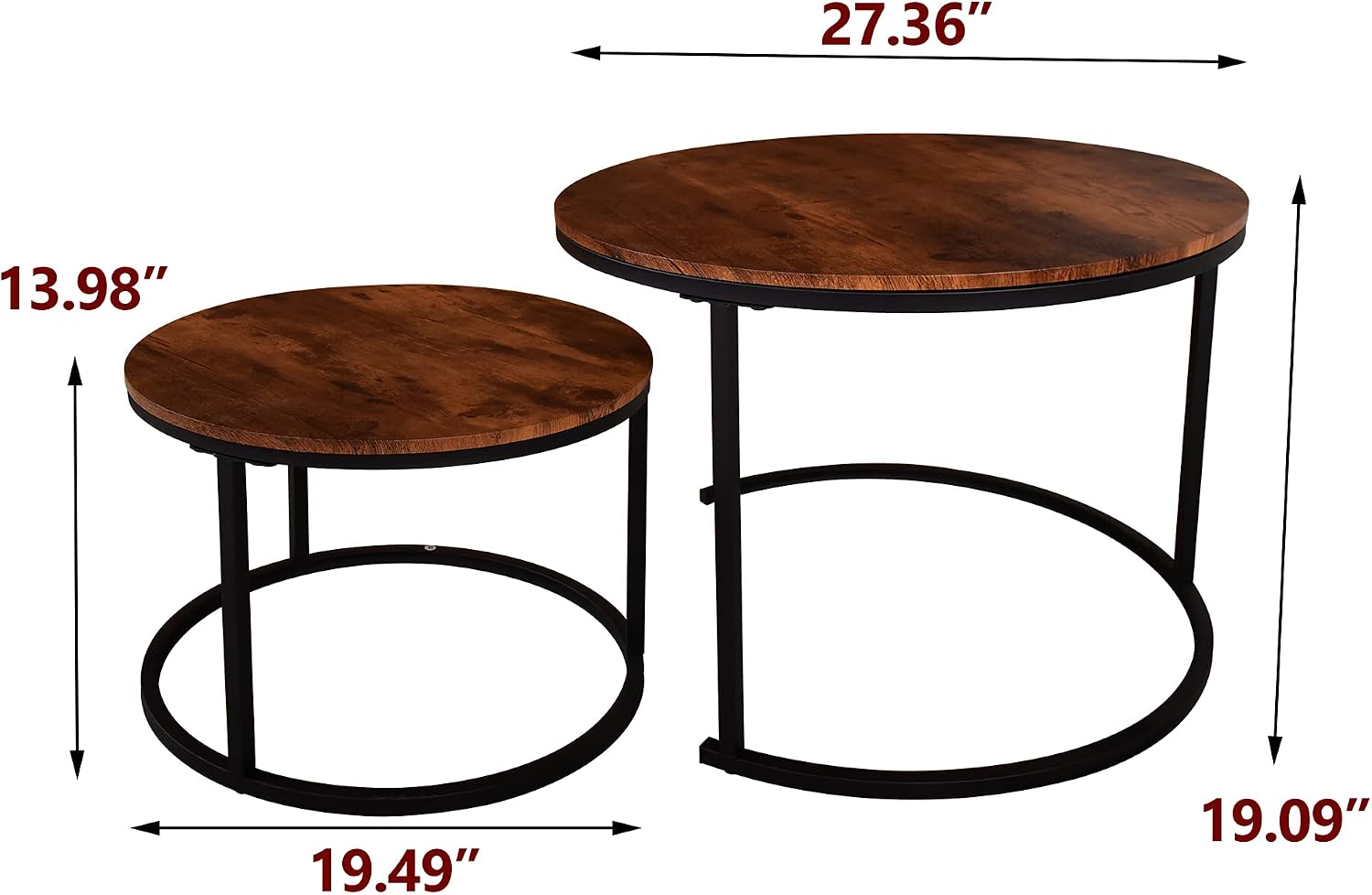 Detalle de HOMERECOMMEND SB-120 ronde nesting-salontafelset met zwart metalen frame