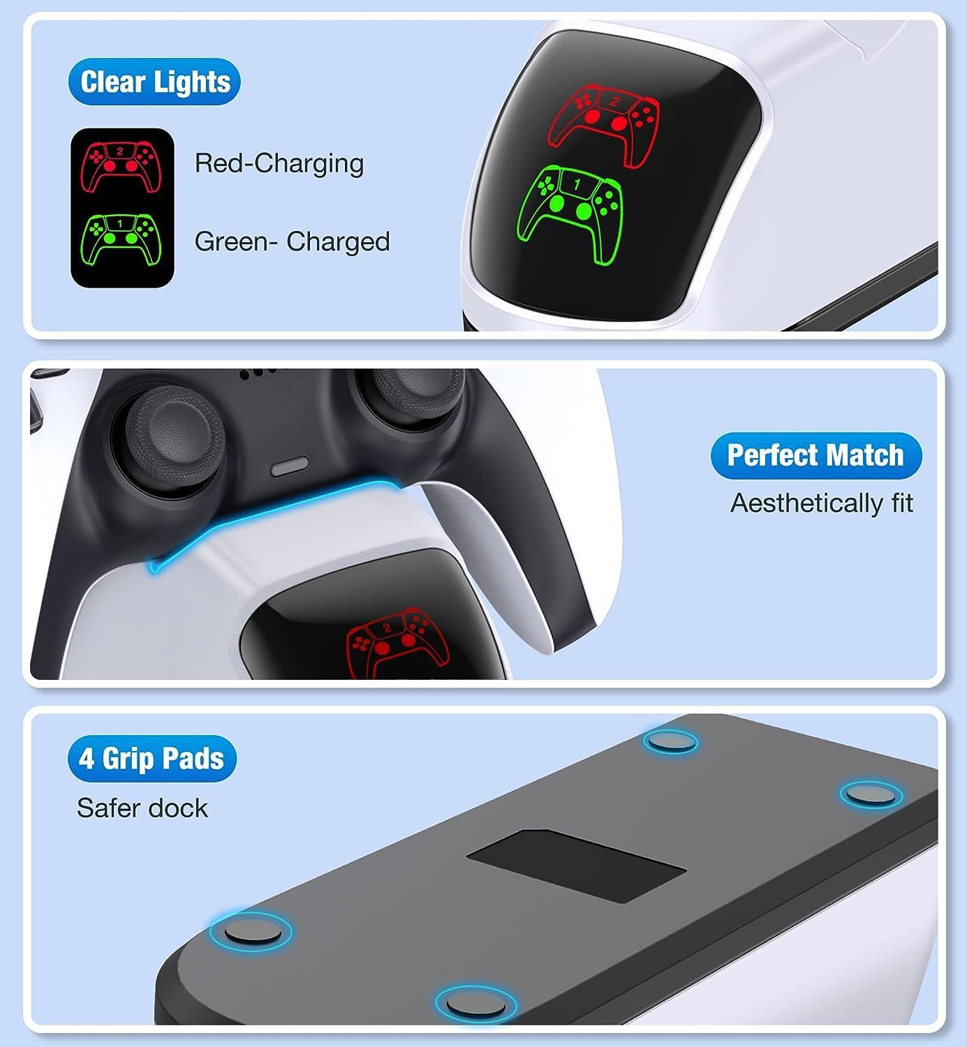 Detalle 2 de Fegliea TOMPOL-LJ-1022-217 PS5 DualSense Charging Dock, Dual Stand, White
