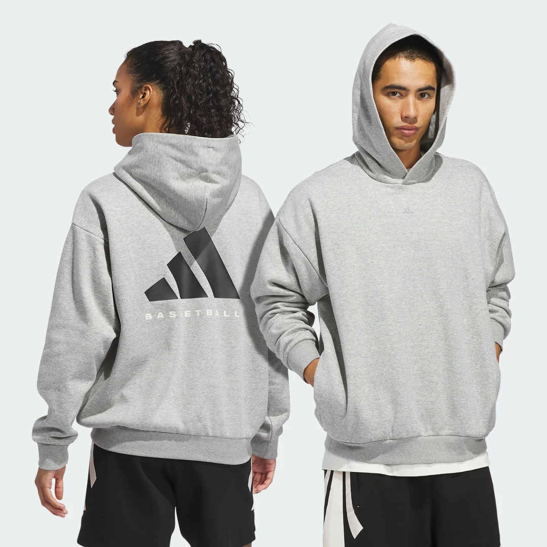 Detalle de Sudadera con capucha adidas Basketball Fleece (Género neutro) – Gris