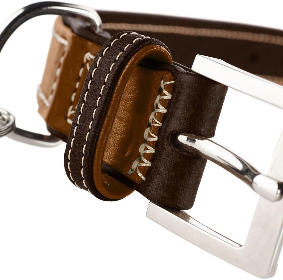 Detalle de HUNTER TARA Hundehalsband aus Juchtenleder – robust, witterungsbeständig, verstellbar 35–42 cm (3,5 cm Breite) in cognac/dunkelbraun