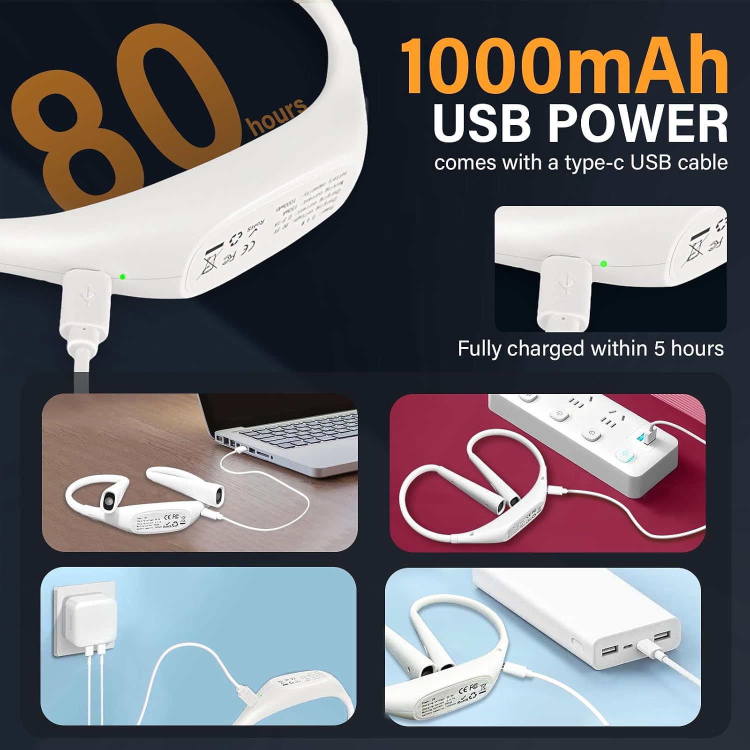 Thumbnail 4 de TINYOUTH White Neck Lamp for Reading (1000mAh USB rechargeable, 4 modes, stepless dimming)
