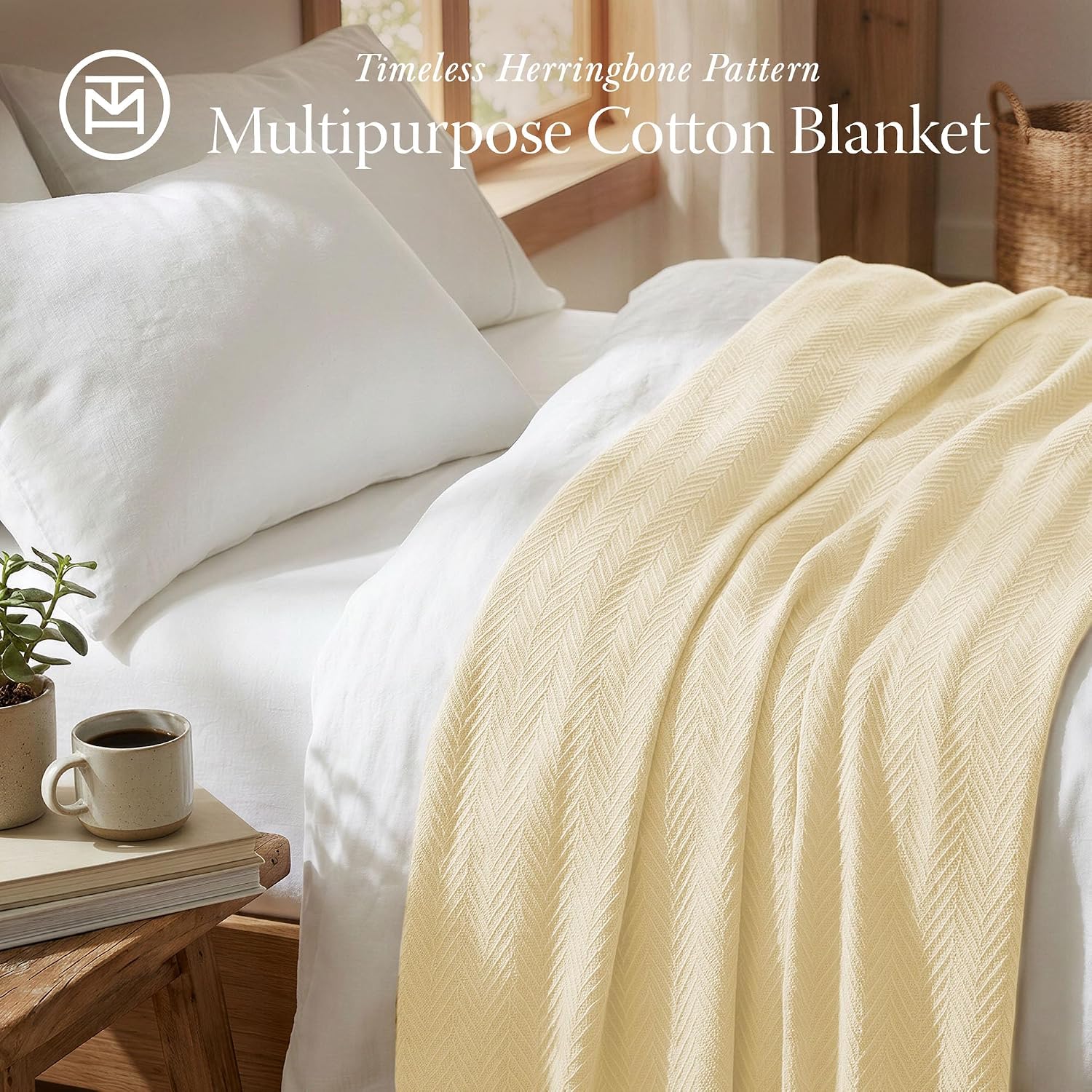 Thumbnail 1 de Threadmill Vanilla Cream 100% Combed Cotton King Size Blanket