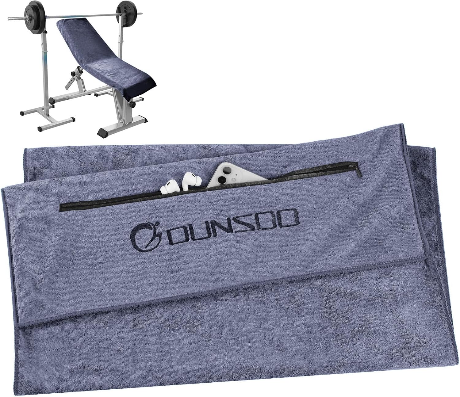 Detalle de Dunsoo Asciugamano Fitness I 120x50 cm: microfibra assorbente con tasca con zip per palestra