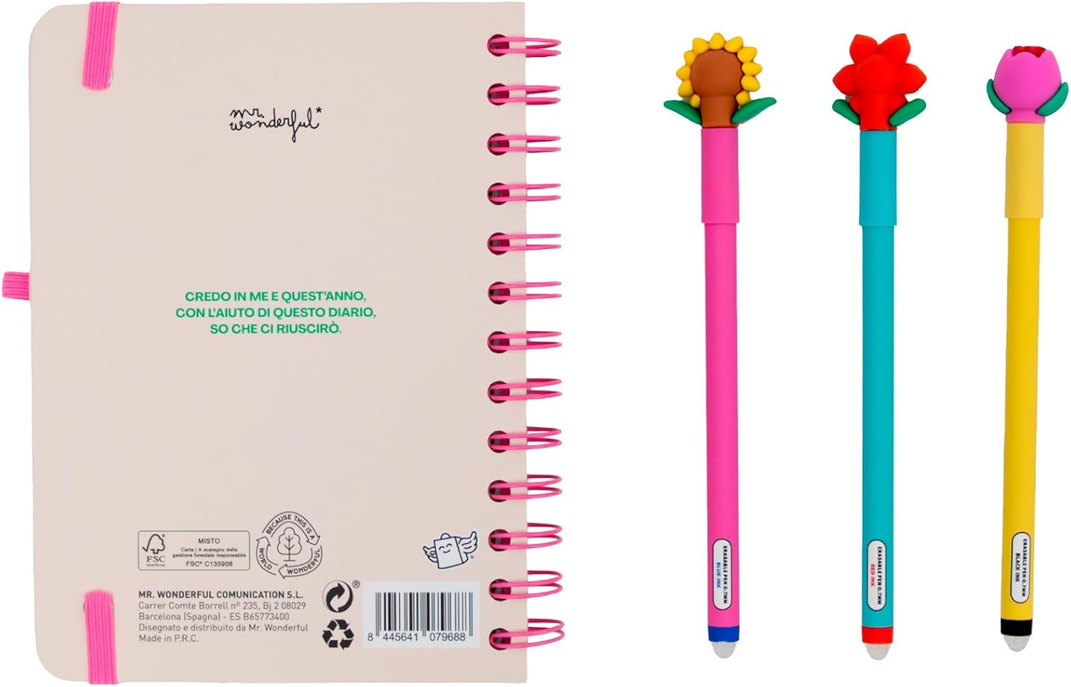 Detalle de Set diario scolastico Mr. Wonderful piccolo 2026-27: settimanale + 3 penne cancellabili Bo-Bo