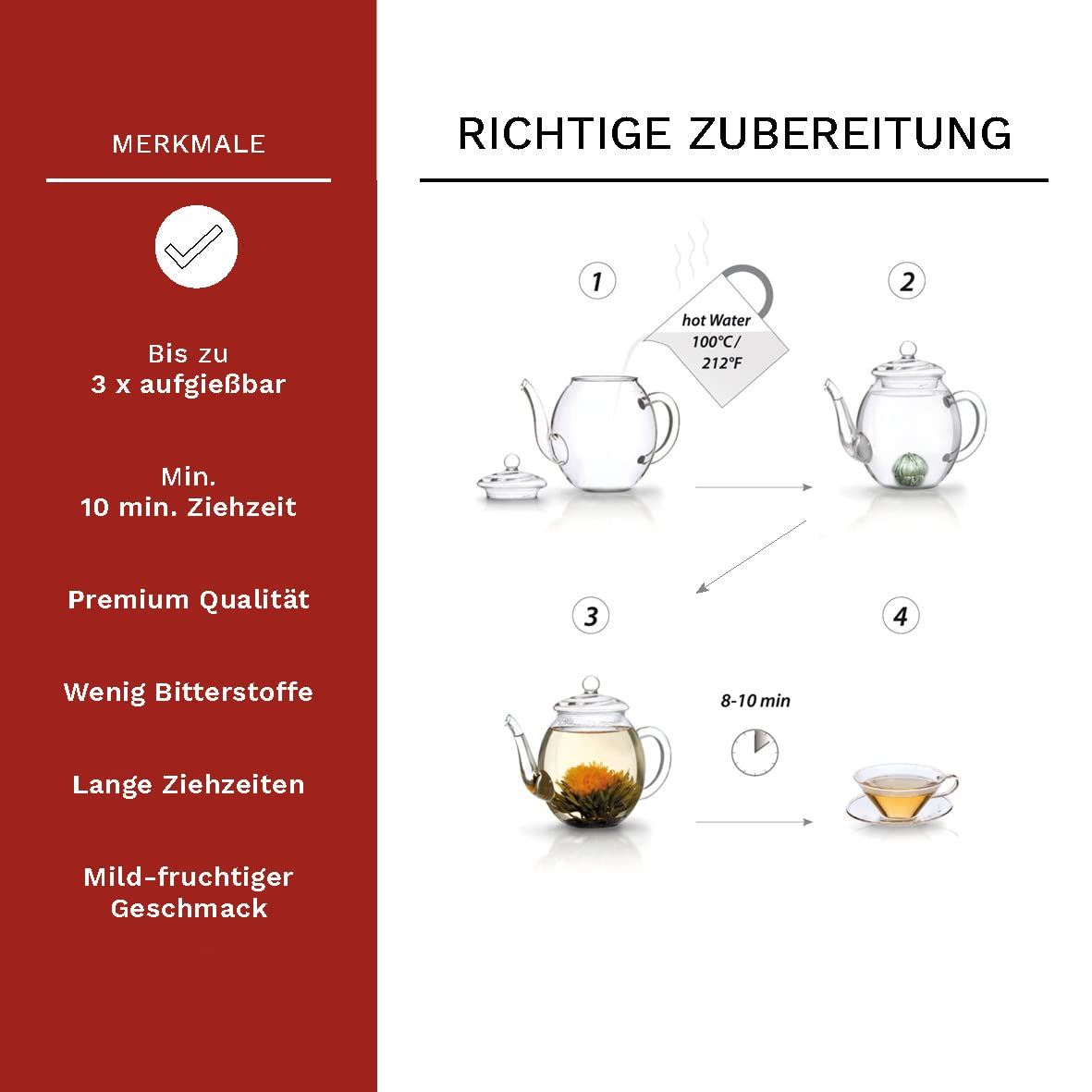 Thumbnail 4 de Creano Teeblumen 36 Teekugeln weißer Tee – Blooming Tea Großpackung