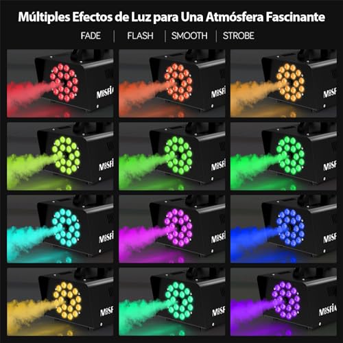 Detalle 2 de MOSFiATA Maquina de Humo Profesional 1200W con 18 LEDs RGB para Fiestas y Eventos