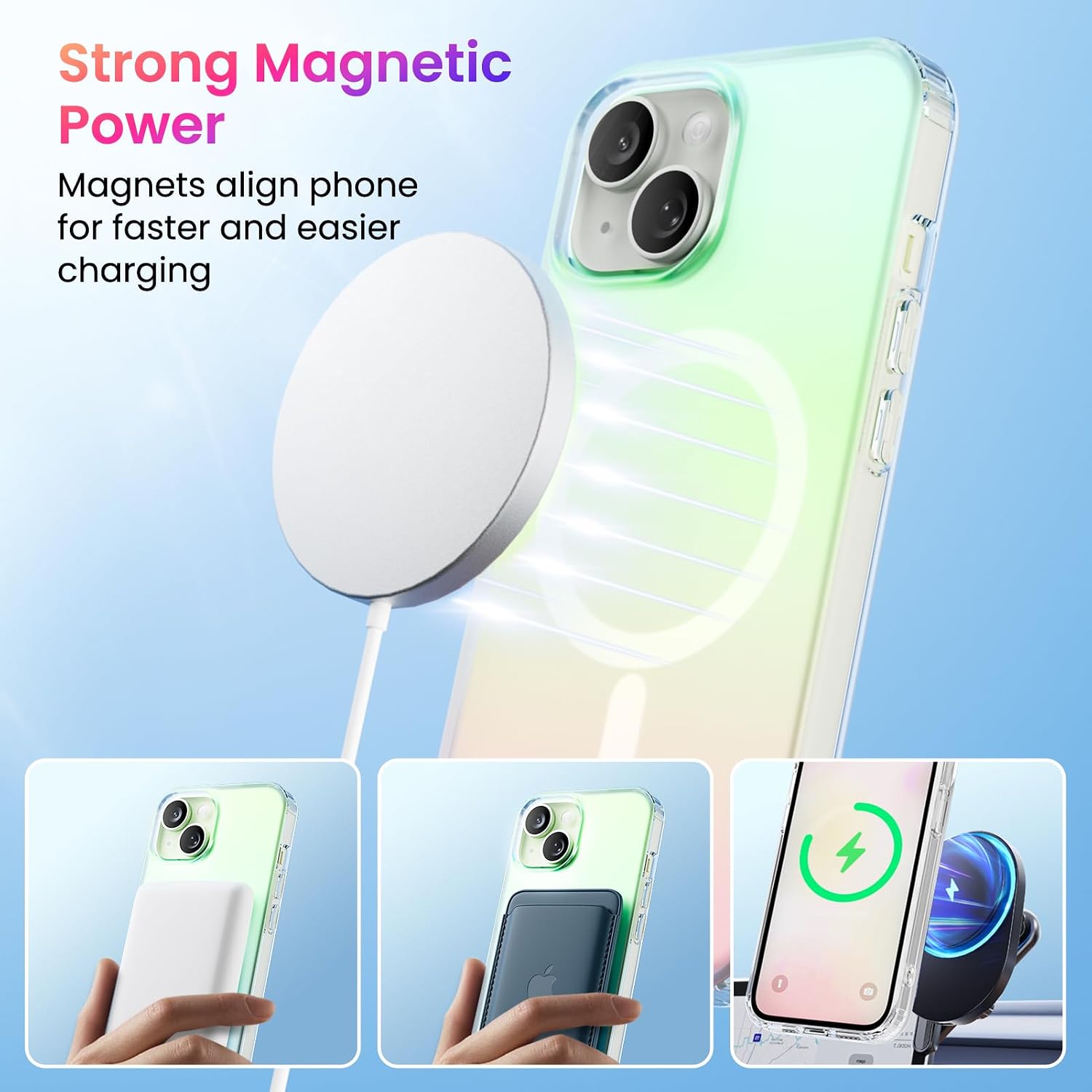 Detalle de ORNARTO iPhone 15 MagSafe compatible iridescent shockproof case (6.1 inch)