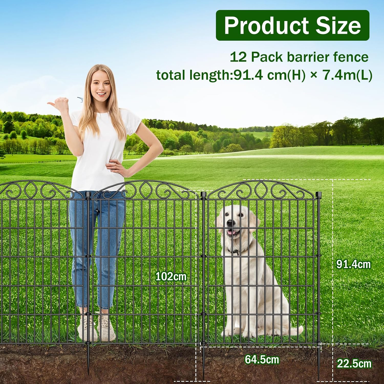 Detalle 2 de 12 Panel Garden Fence with Gate - 91.4 cm H x 7.4 m L