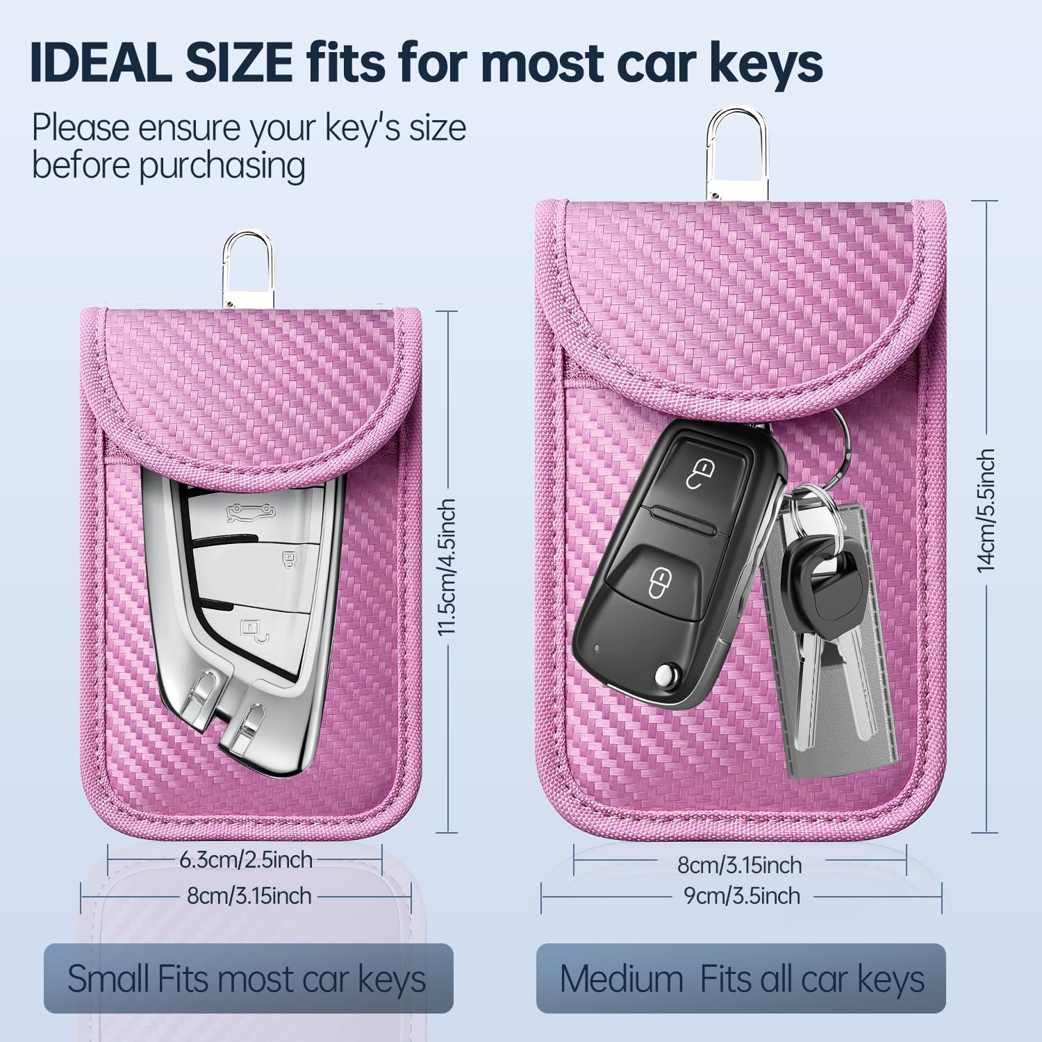 Thumbnail 1 de caslord Faraday Pouch for Car Keys, Pack of 2 (Deep Pink) with 4 Key Rings