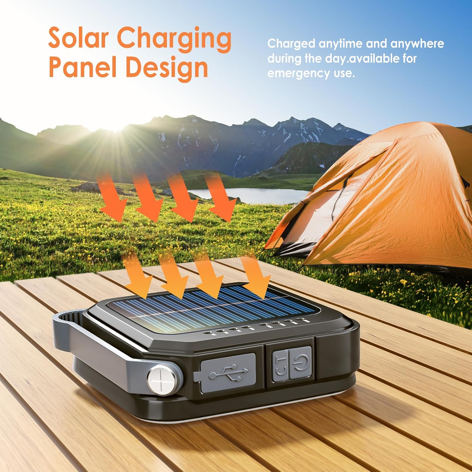 Detalle de Quntis Camping Light Rechargeable: Solar/USB-C LED Lantern with 4000mAh Power Bank