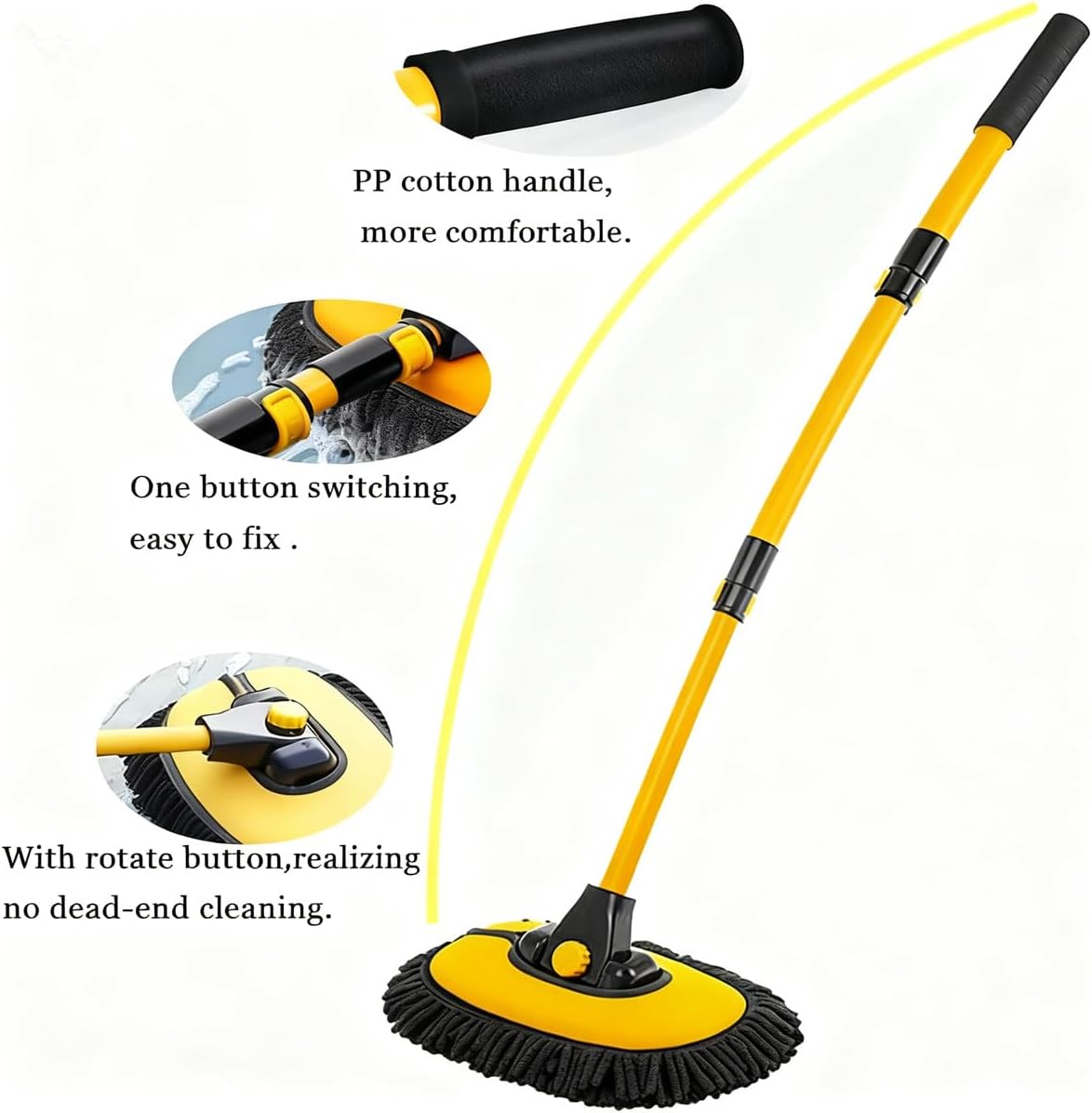 Detalle 2 de BMLEI Car Wash Brush Kit with Long Handle, Curved Extension Pole, Microfiber Mop Mitt & 2 Replacement Heads
