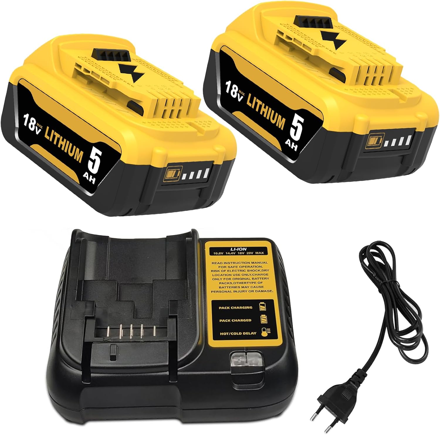 Kit sostituzione Dewalt 18V: 2 batterie 5000mAh + caricatore DCB107 con indicatore LED