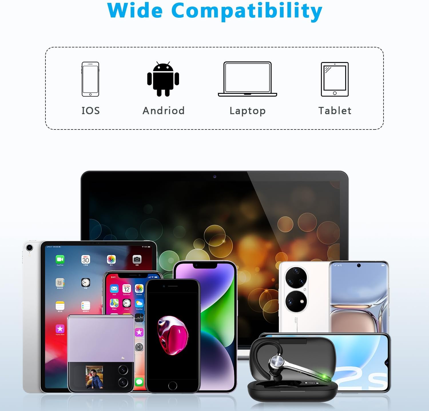 Thumbnail 6 de HEIBAS Bluetooth Headset with 500mAh Charging Case — 72 Hours Talking Time, 5.1, Dual Connectivity