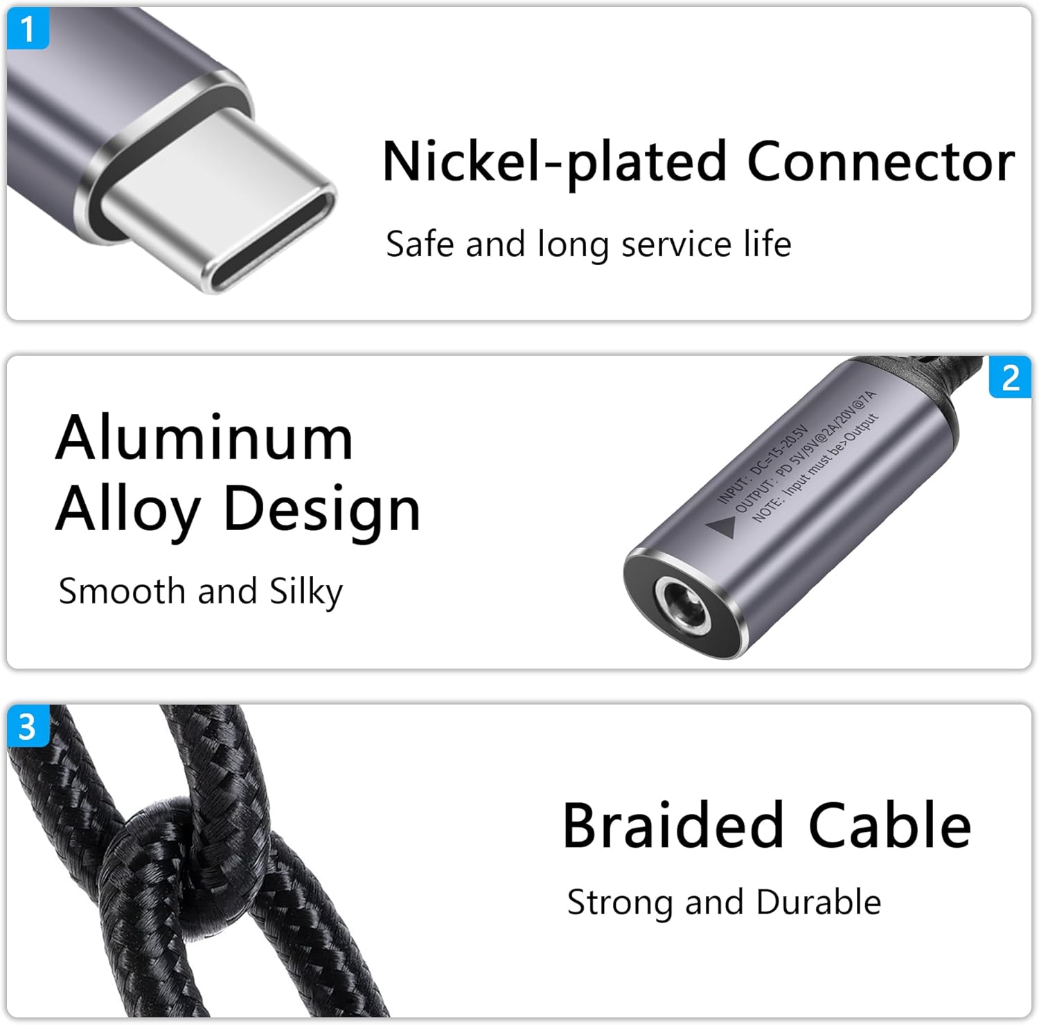 Thumbnail 3 de SinLoon PD 140W DC5525 to USB-C Cable: PD Auto-ID 5.5mm x 2.5mm to Type C for Phones, Tablets and Laptops