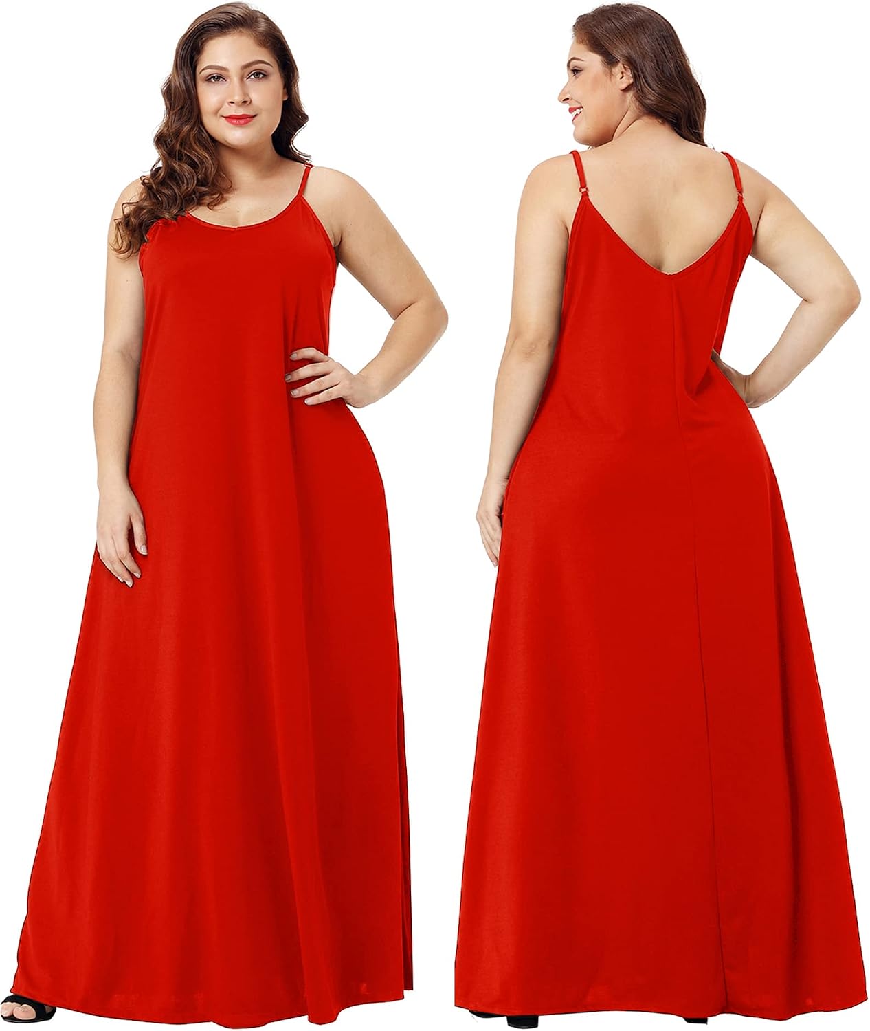 Detalle de Wolddress Women’s Maxi Dress with Pockets (2026) – Adjustable Thin Straps, Plus Size Loose Fit