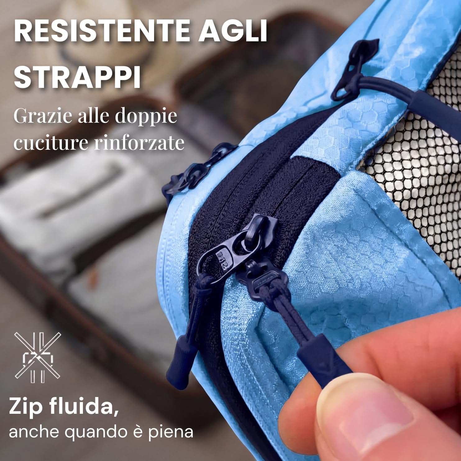 Thumbnail 2 de LOONARA Sacchetti compressibili per valigie e zaini – 7 pezzi, Cubi compressibili per viaggio (Azzurro Mariner Blu)