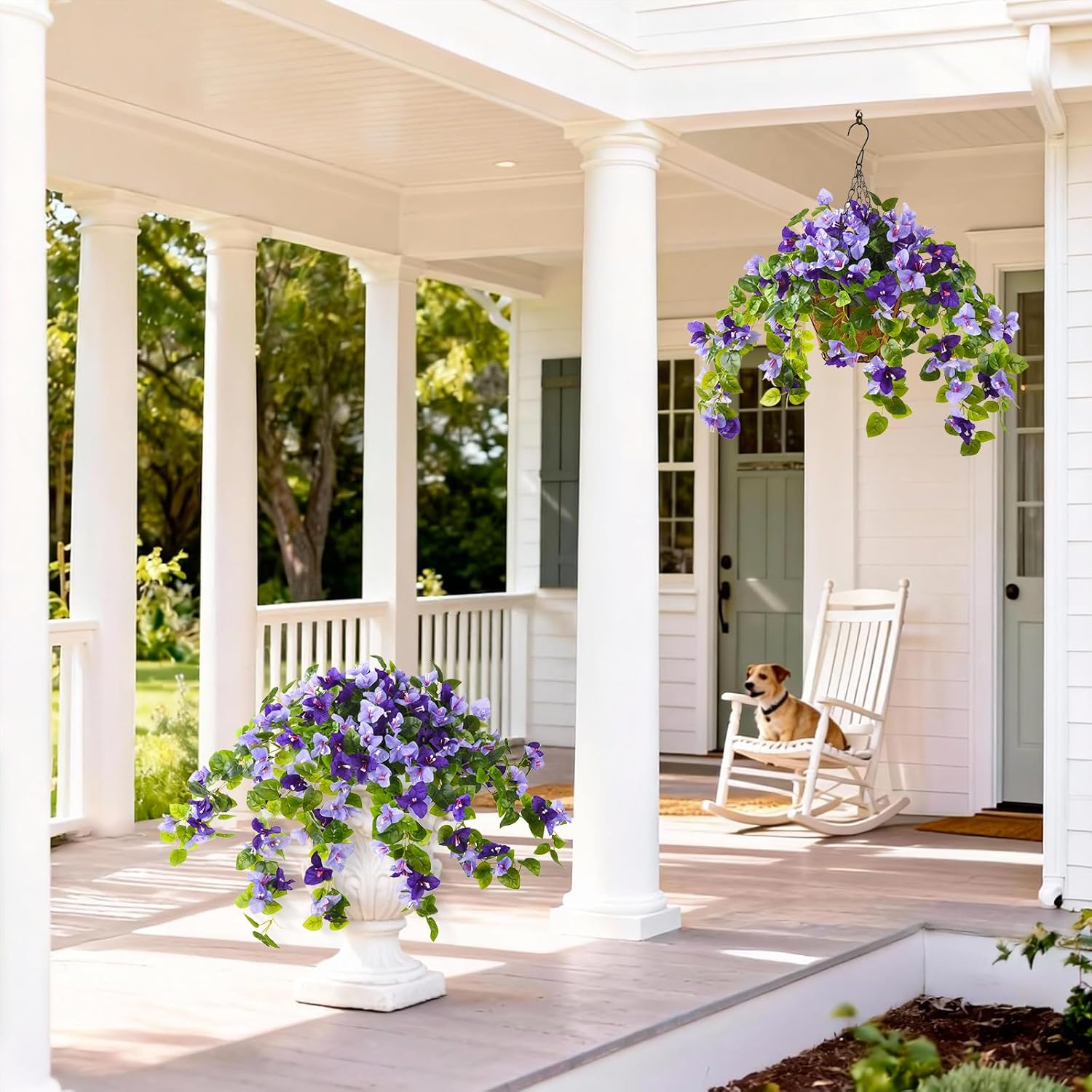 Thumbnail 4 de Homsunny Artificial Bougainvillea Hanging Flowers with Basket for Outdoor Décor