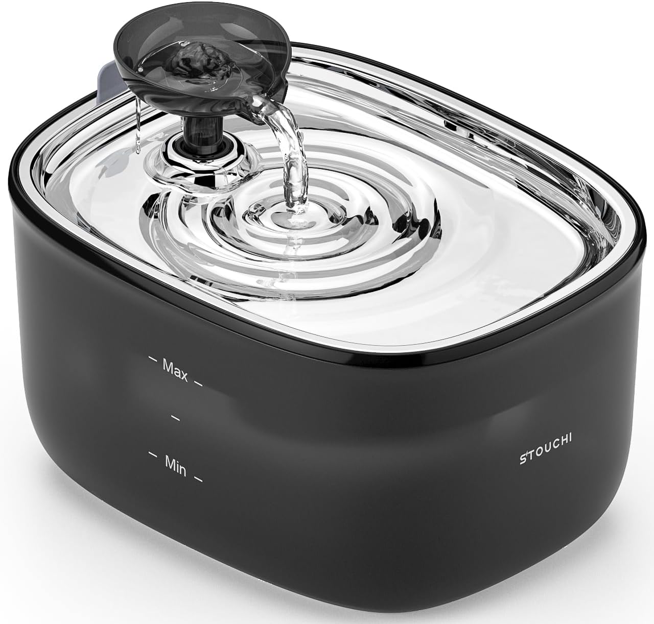 Detalle de Stouchi Katzenbrunnen 2,5 L – Leise Edelstahl-Trinkbrunnen mit LED, BPA-frei, inkl. 2 Filtern