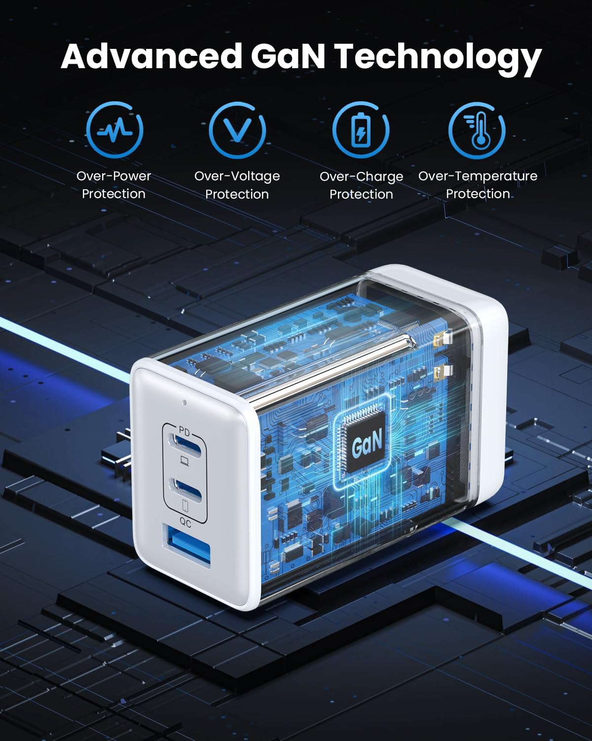 Thumbnail 4 de 128W USB-C GaN III 3-Port Wall Charger (GaN III) — foldable 65W laptop adapter for MacBook, iPad, phones