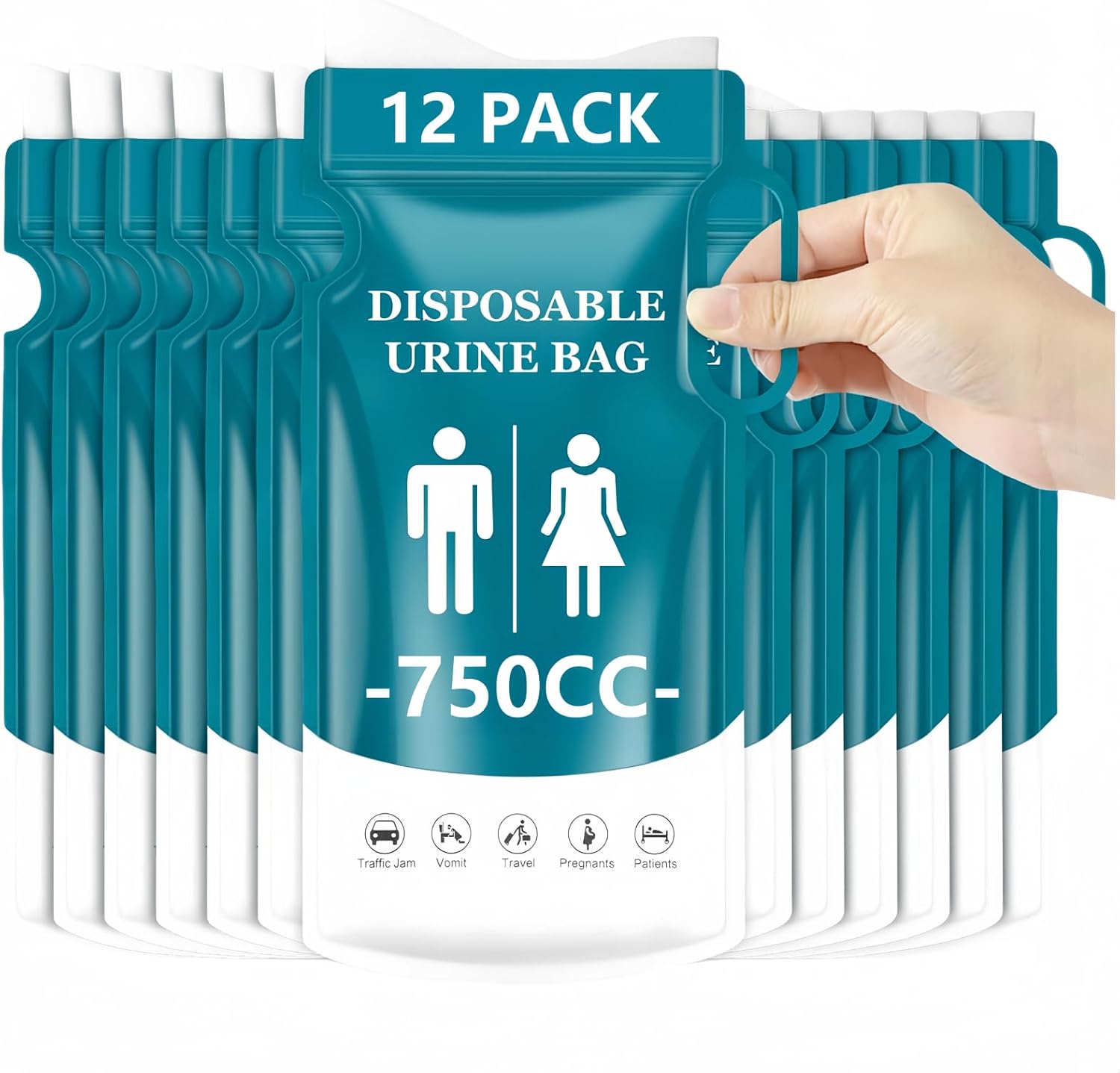 Detalle de flintronic Tragbares Urinal für unterwegs – Einweg-Urinbeutel mit Gel, Griff und Auslaufschutz