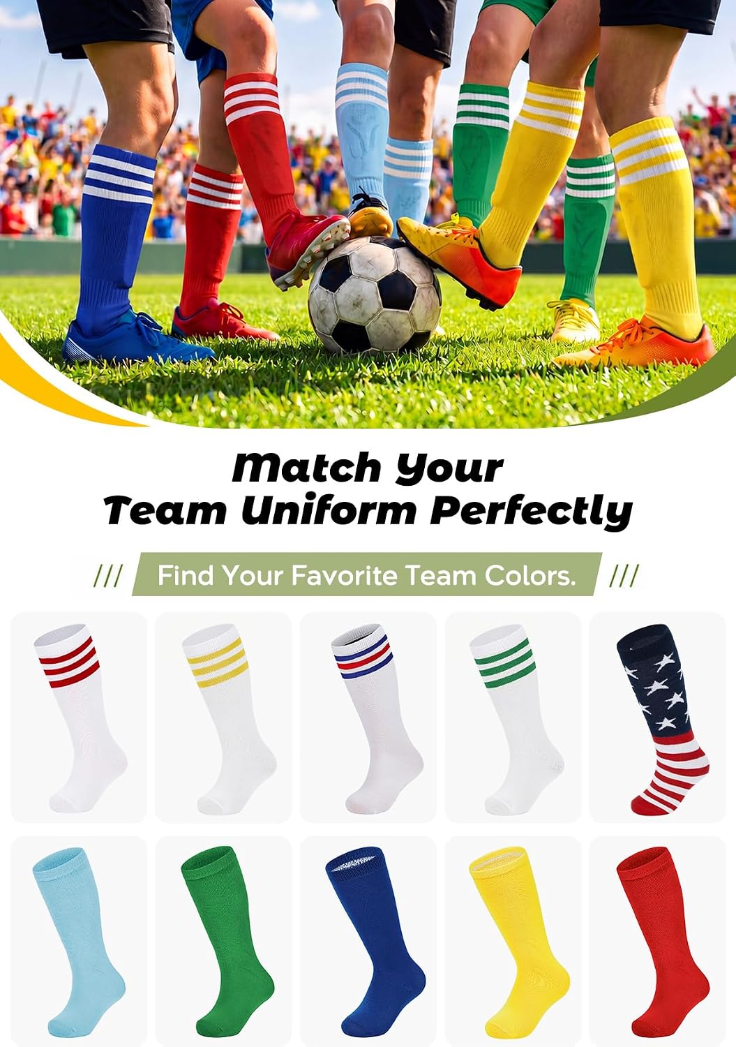 Detalle de Zando 4-Pair Youth Soccer Socks for Kids (Ages 4–6), Knee-High Athletic Tube Socks