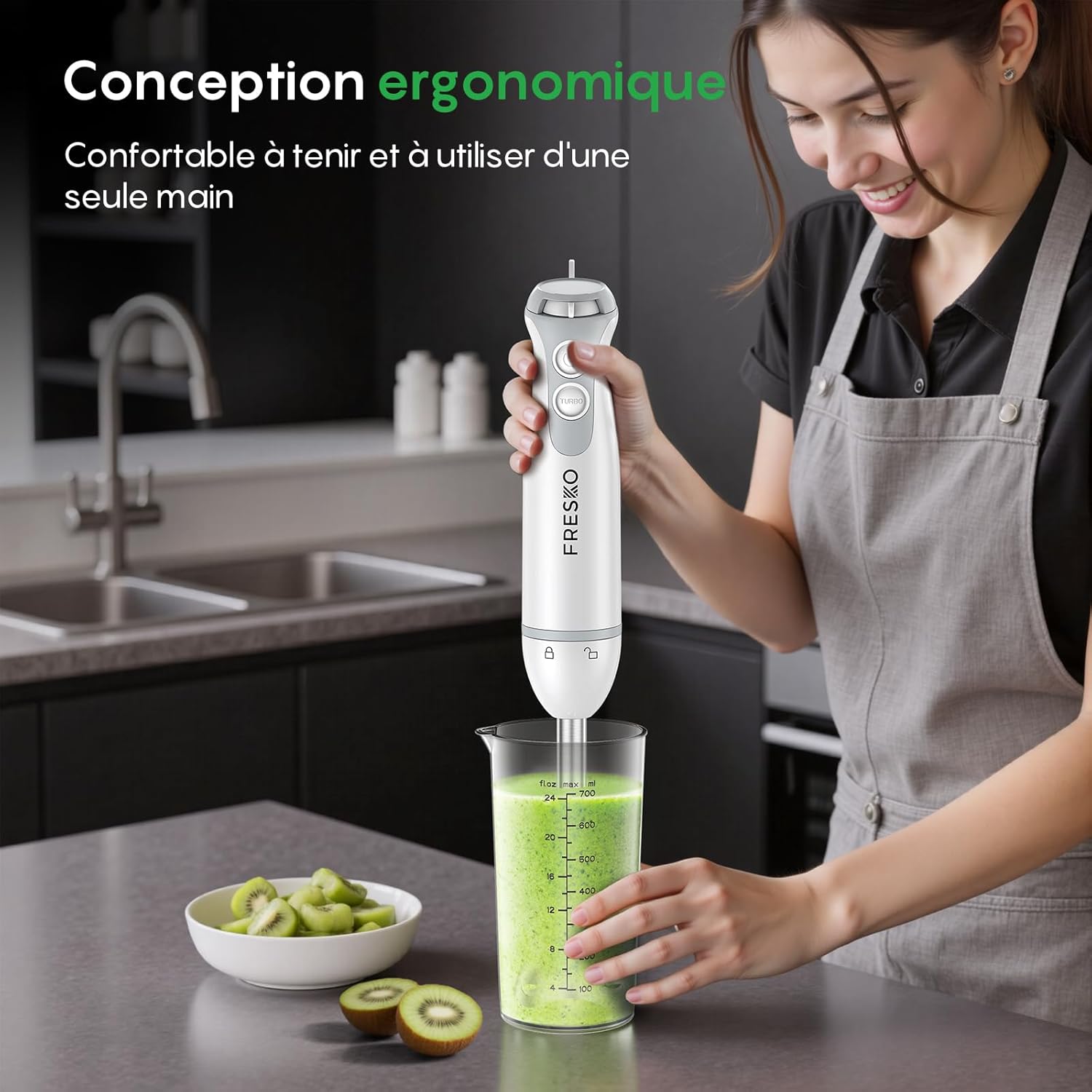 Thumbnail 2 de FRESKO Mixeur plongeant 4 en 1 HB3303 (1000 W) avec hachoir 500 ml et verre doseur 700 ml