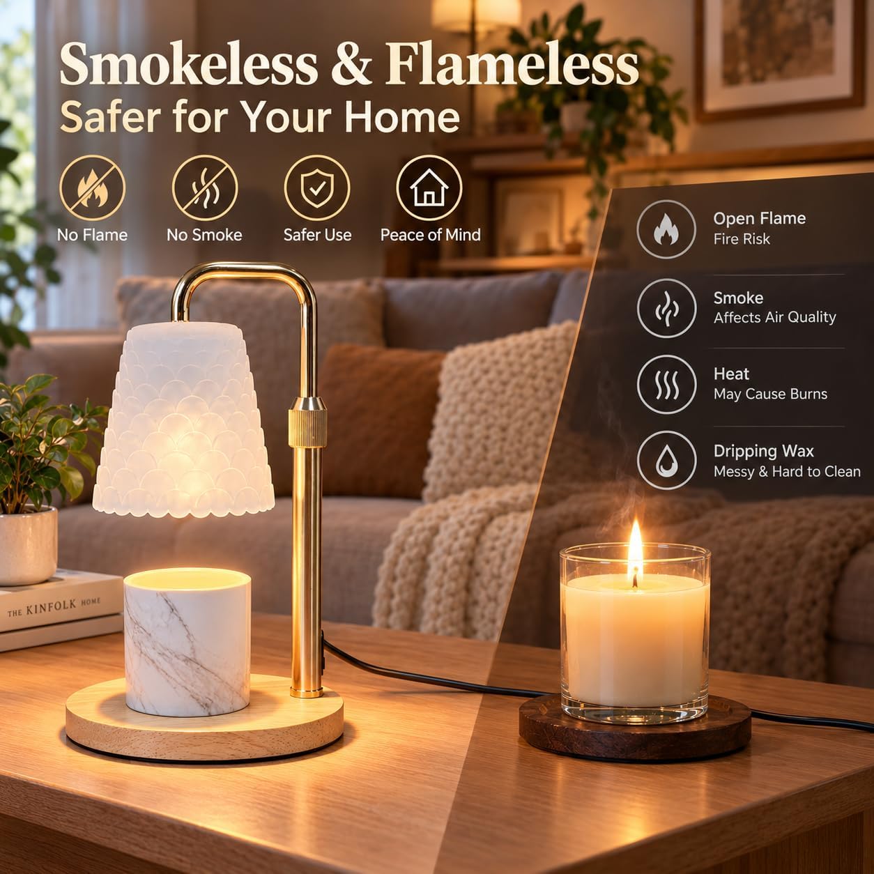 Detalle de JIMEI Candle Warmer Lamp with Timer, Golden Metal, Dimmable and Height Adjustable