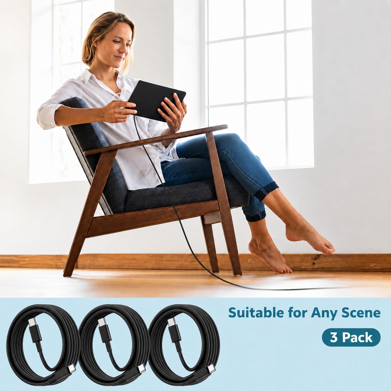 Thumbnail 6 de 60W USB-C to USB-C Cable 3Pack (6ft) with PD 3.0 – Durable, Fast Charging for USB-C Devices