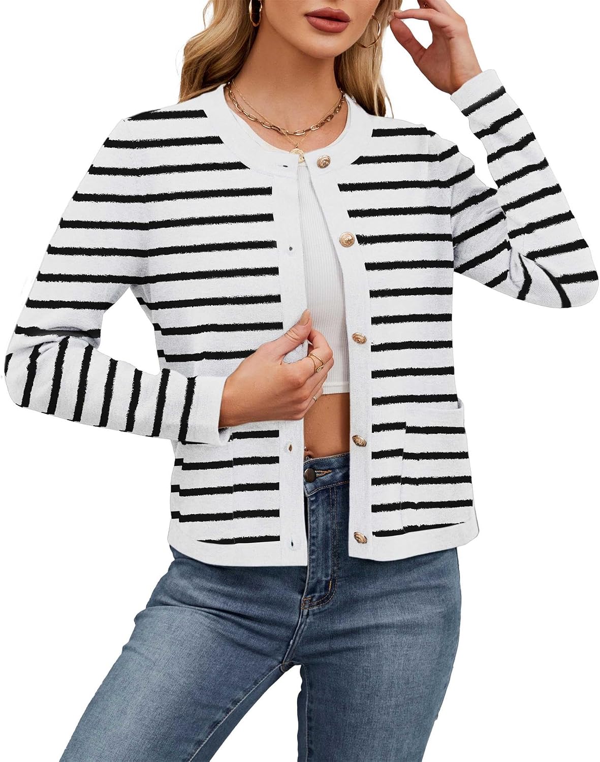 Detalle de Neineiwu Strickjacke Damen mit goldenen Knöpfen