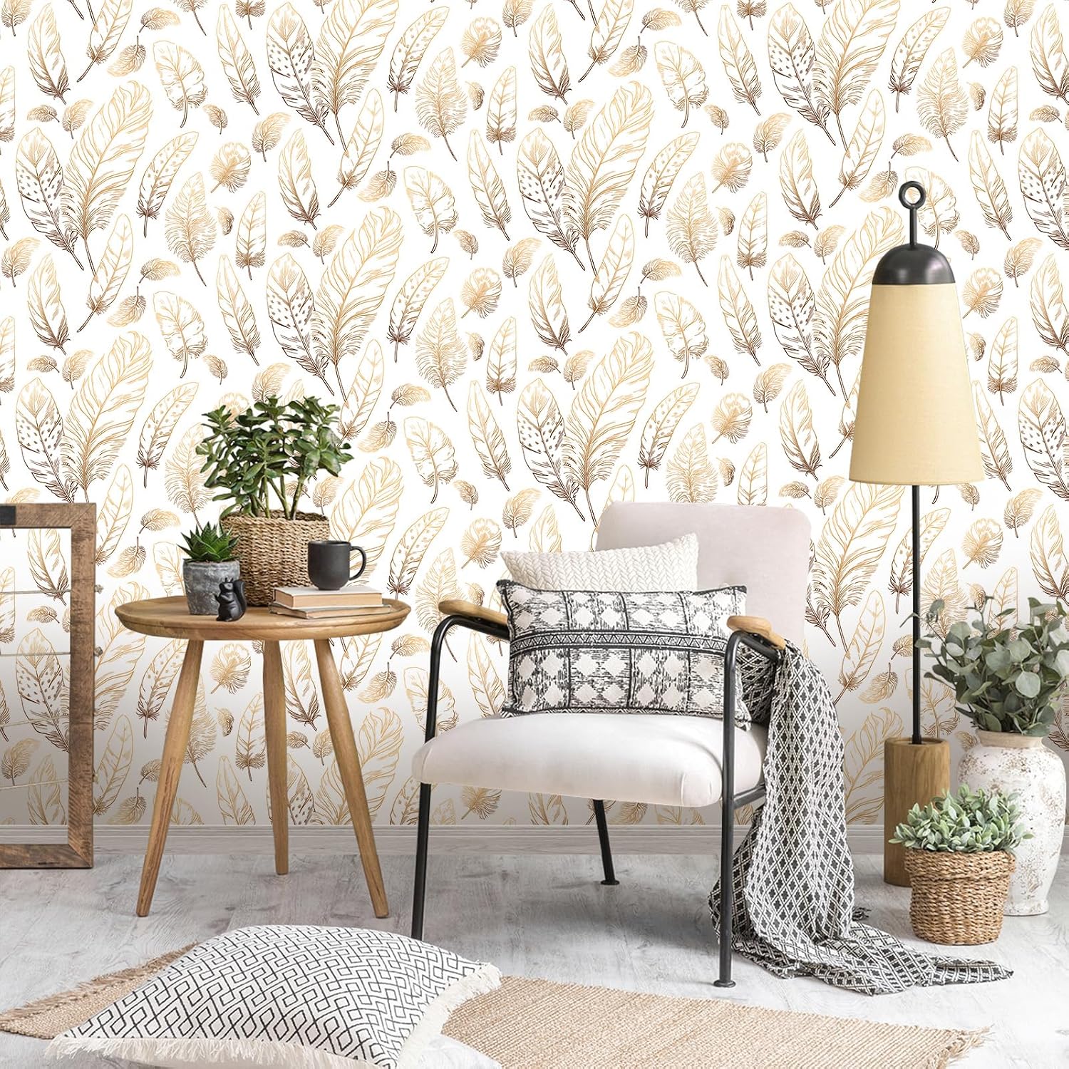 Thumbnail 6 de Qianglive 1 White Feather Peel-and-Stick Wallpaper, Waterproof Vinyl, 17.3" × 1200